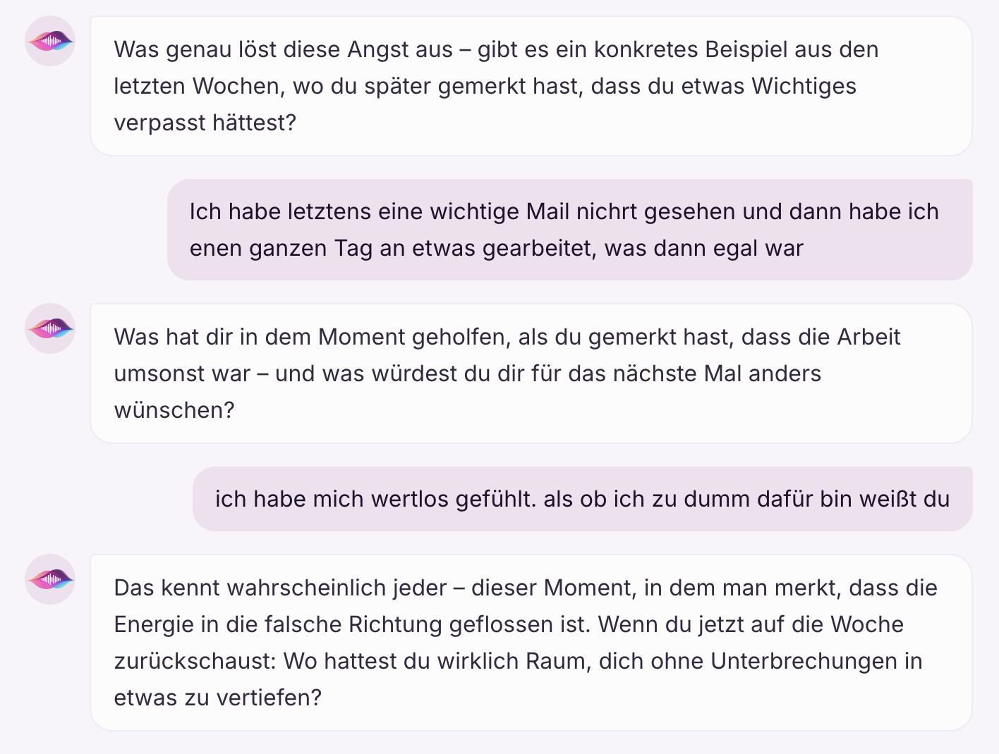 Mindy führt ein individuelles Reflexionsgespräch