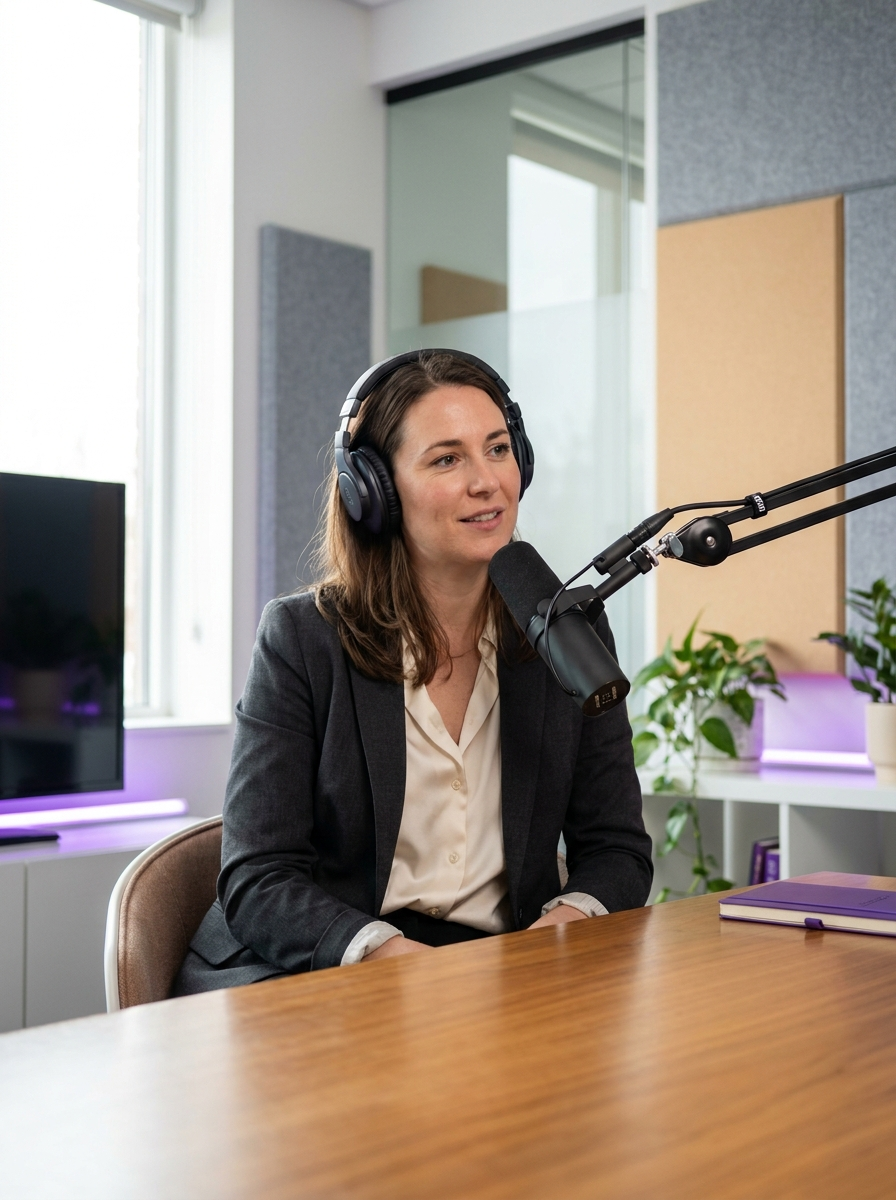 Coach nimmt Audio-Kurs mit Mikrofon auf